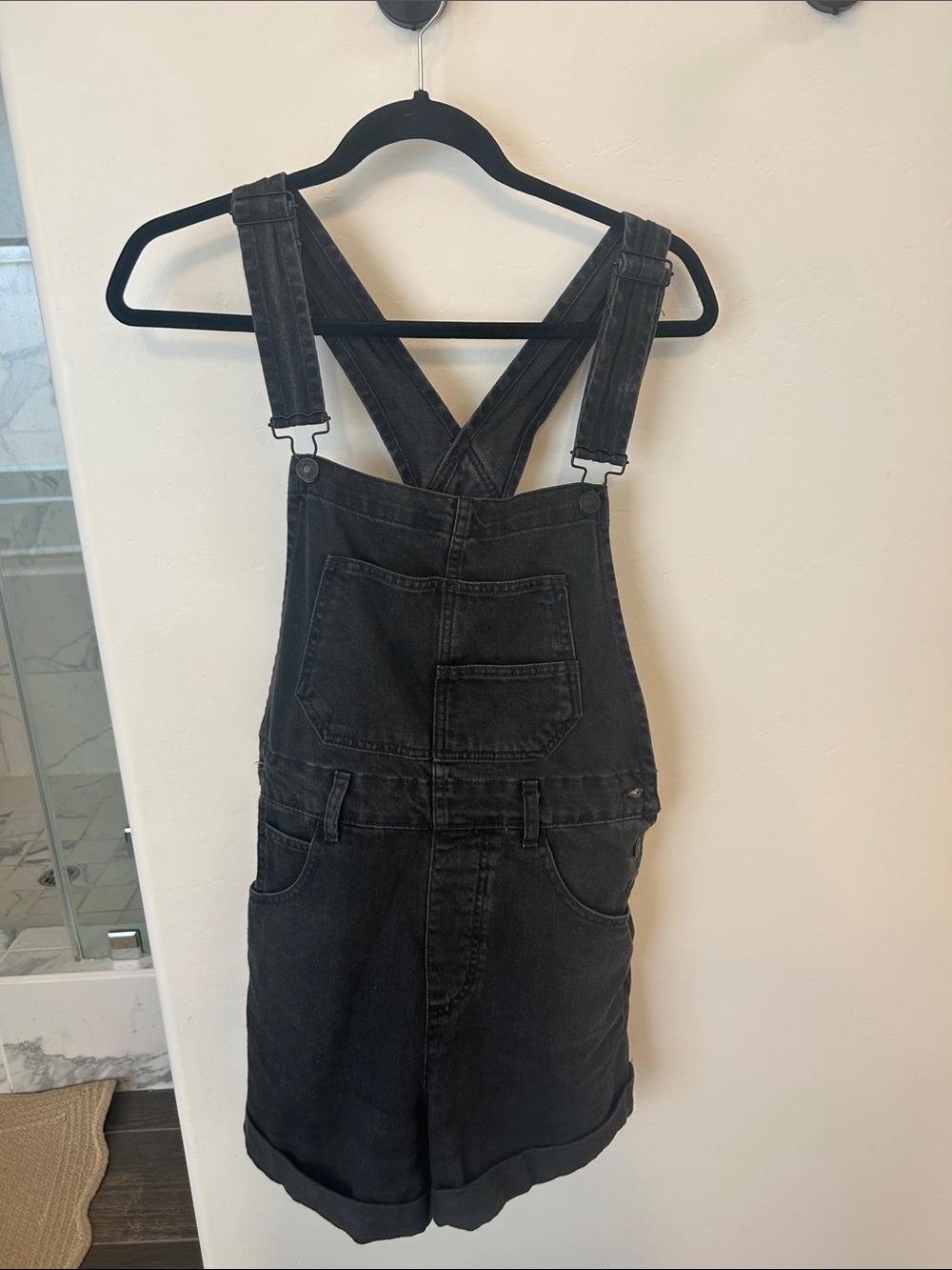 Free People Washed Black Overall Shorts